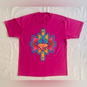Vintage 90s Lake Havasu Graphic Tee Southwestern Design Loud Pink Multicolor